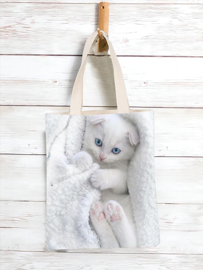 Women's Funny Cat Regular Fit Simple Cat 16 OZ Canvas Fabric Floral Shopping Tote