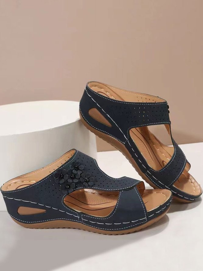 Women's Hollow out Applique Slip On Platform Wedge Sandals Summer Casual Sandals Walking Shoes