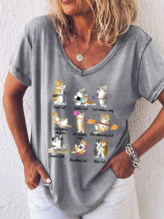 Women's Funny Cat Action Simple Animal T-Shirt