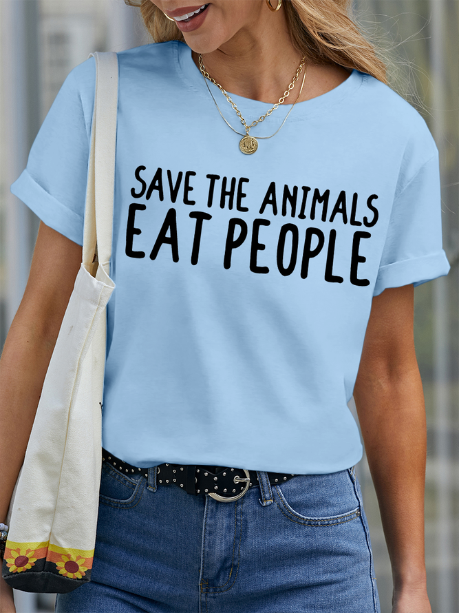 Women’s Save The Animals Eat People Funny Casual Cotton T-Shirt