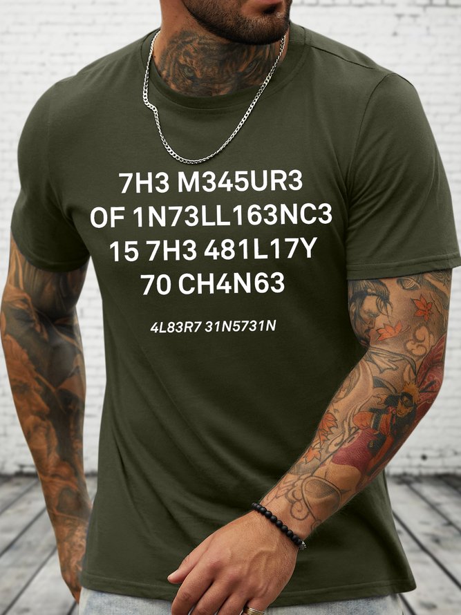 Men's Funny The Measure Of Intelligence Graphic Printing Loose Cotton Casual Text Letters T-Shirt