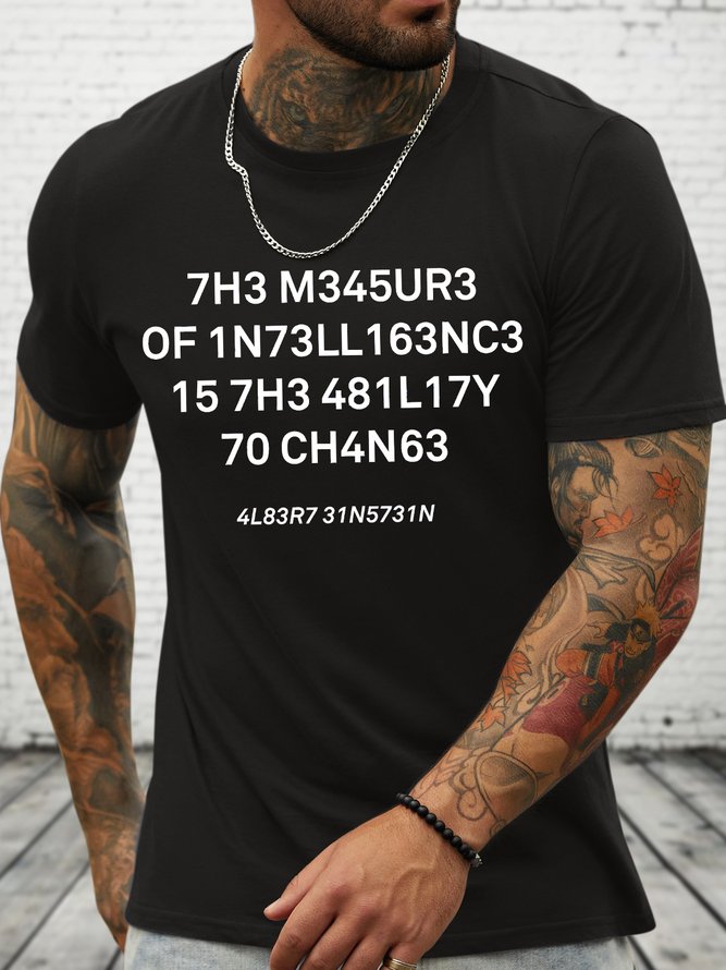 Men's Funny The Measure Of Intelligence Graphic Printing Loose Cotton Casual Text Letters T-Shirt