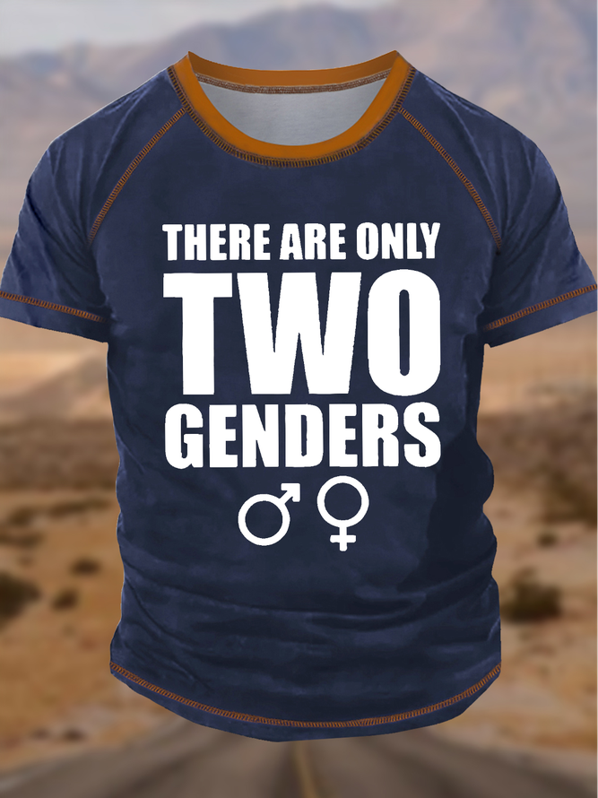 Men's Funny There Are Only Two Genders Graphic Printing Regular Fit Casual Text Letters Crew Neck T-Shirt