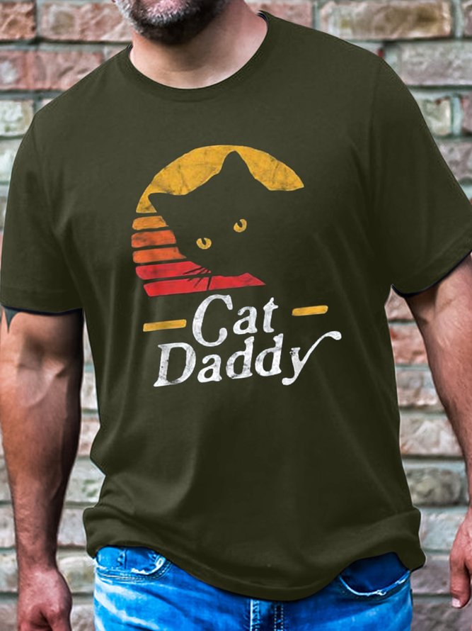 Men's Cotton Cat Daddy Vintage Eighties Style Cat Retro T-Shirt