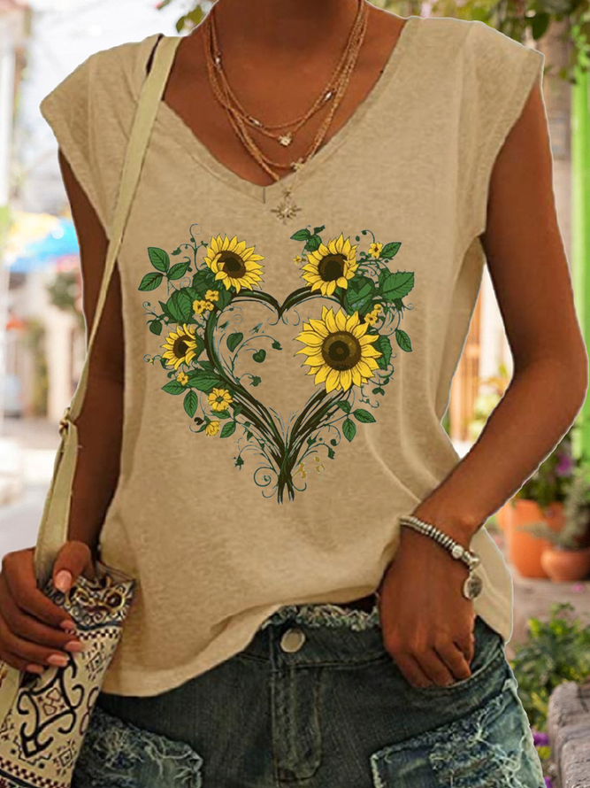 Women‘s Sunflower Cute Floral Tank Top