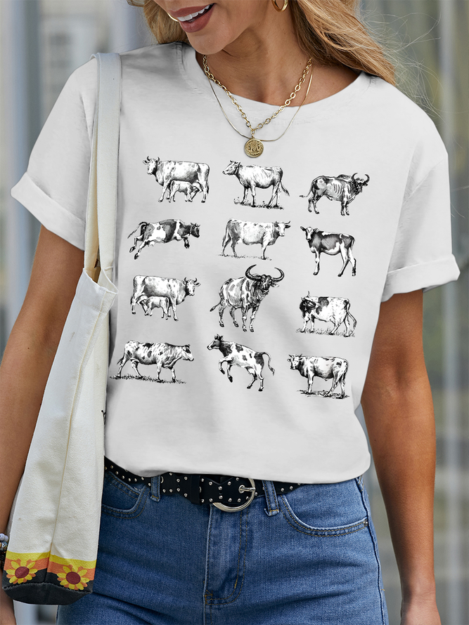 Women’s Cow Farm Animal Casual Cotton T-Shirt