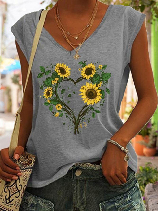 Women‘s Sunflower Cute Floral Tank Top