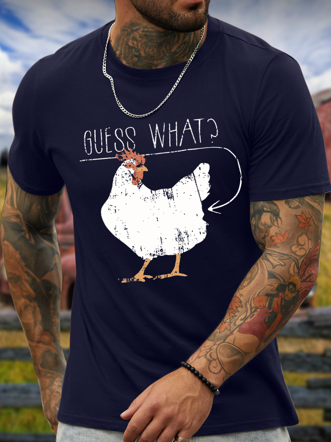 Men's Funny Distressed Guess What Chicken Butt Cotton T-Shirt