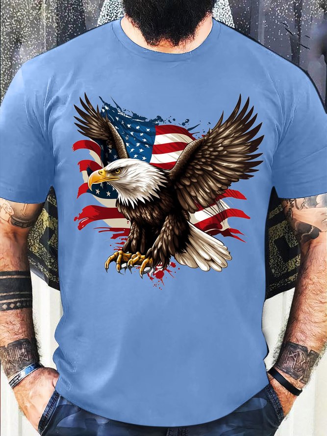 Men's Casual Eagle Old Glory Funny Graphic Printing 4th Of July Independence Day Cotton Loose T-Shirt