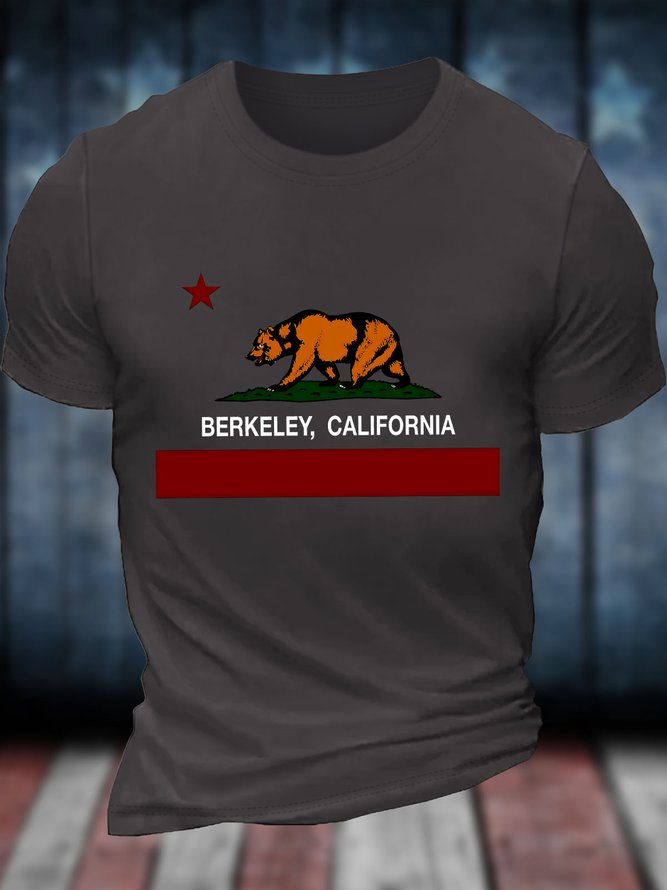 Men's Berkeley California Graphic Printing Cotton Crew Neck Independence Day Loose Casual T-Shirt