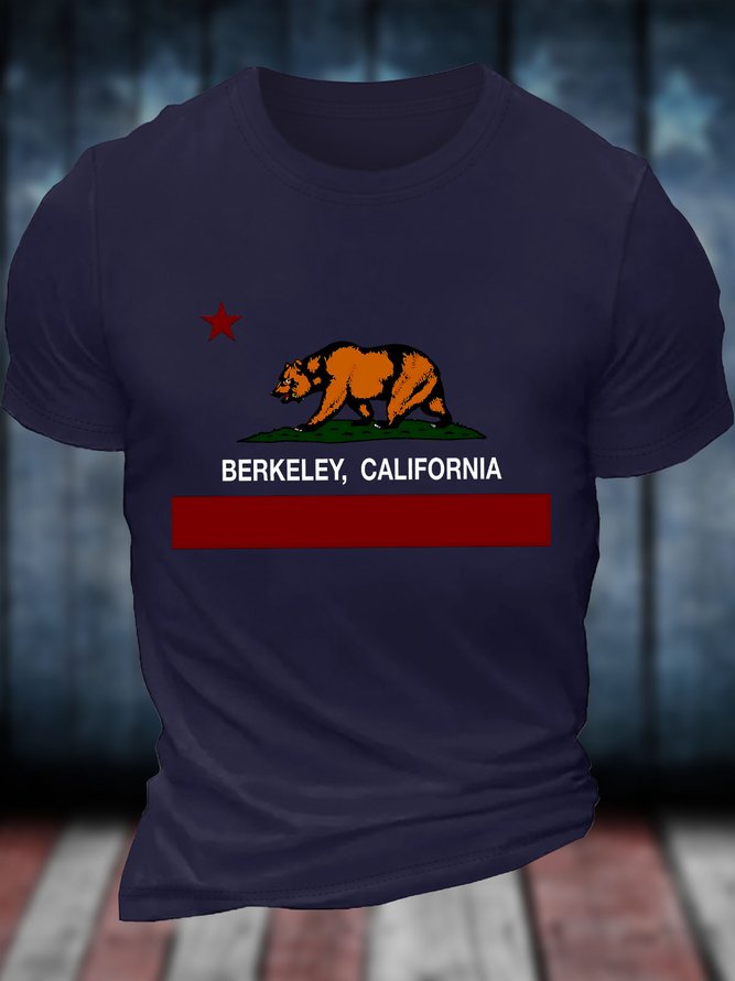 Men's Berkeley California Graphic Printing Cotton Crew Neck Independence Day Loose Casual T-Shirt