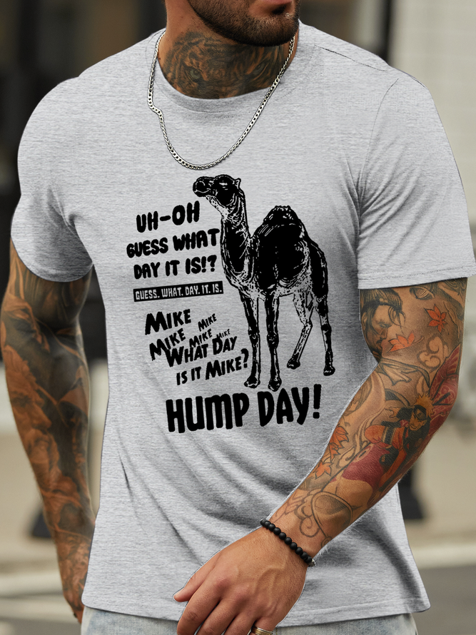 Men's Funny Wednesday Hump Day Camel Guess What Day It Is? Cotton Text Letters T-Shirt