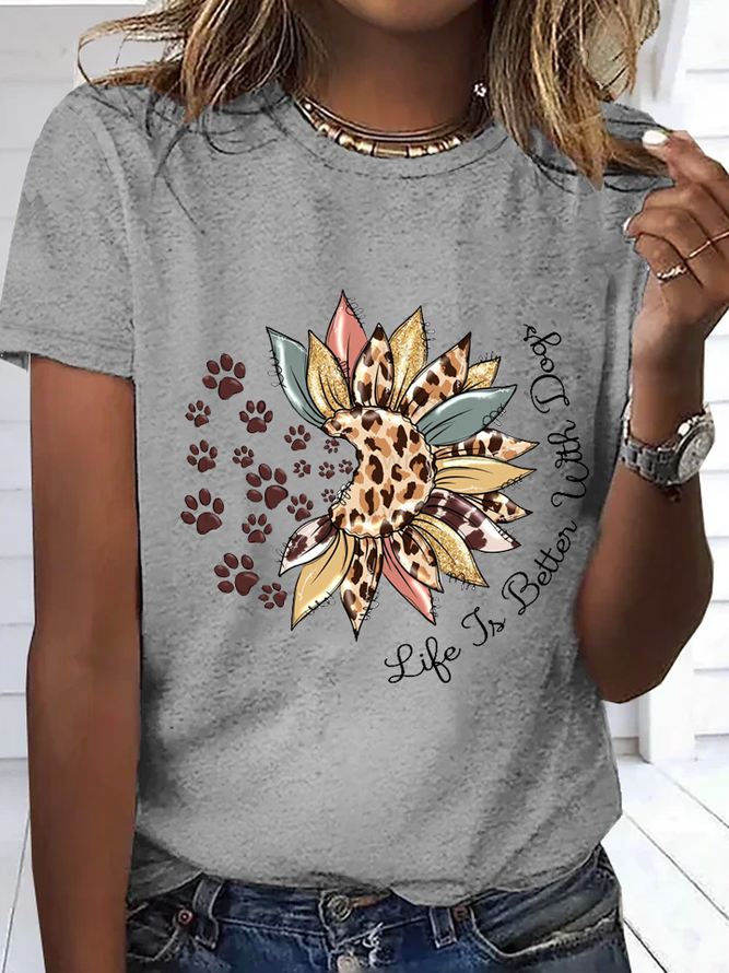 Women's Cotton Life Is Better With Dogs Sunflower T-Shirt