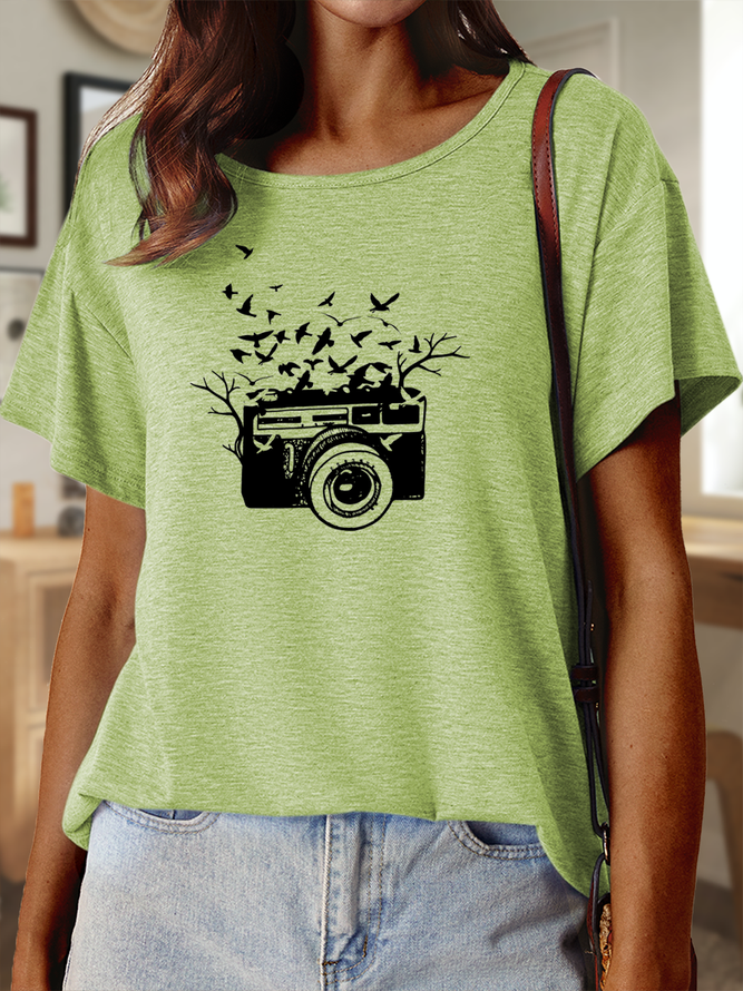 Lilicloth X Cadzart Animals Camera Women’s Cotton Casual Crew Neck T-Shirt