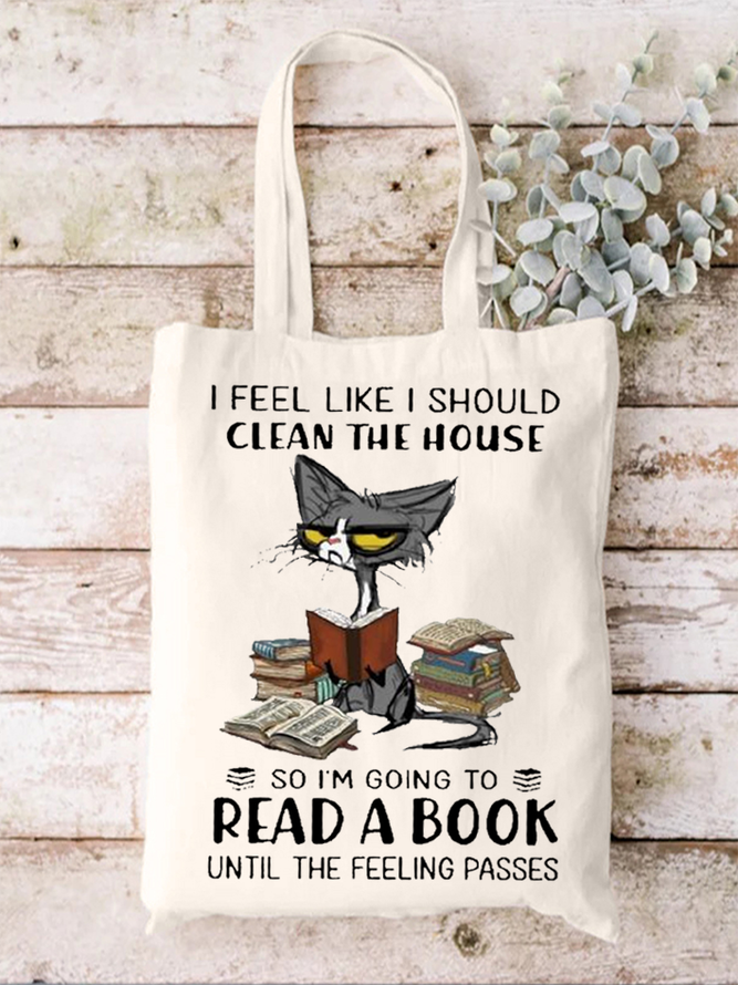 Women's Reading Lover Cat Print Shopping Tote