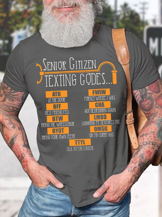 Men's Senior Citizen Texting Codes Ttyl Talk To You Louder Funny Graphic Printing Gift For Father'S Day Cotton Casual Crew Neck Loose T-Shirt