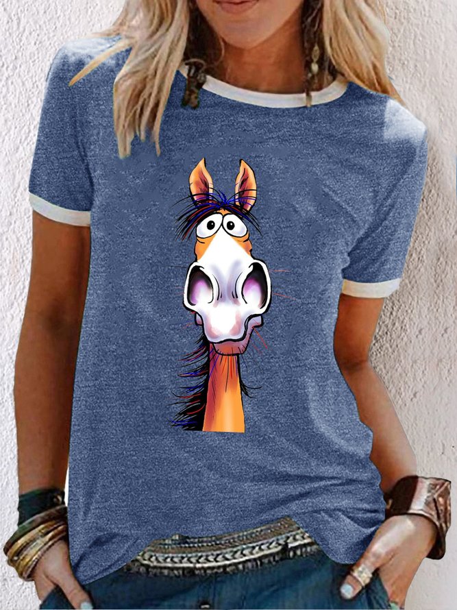 Women's Hilarious Horse Print Crew Neck Casual T-Shirt