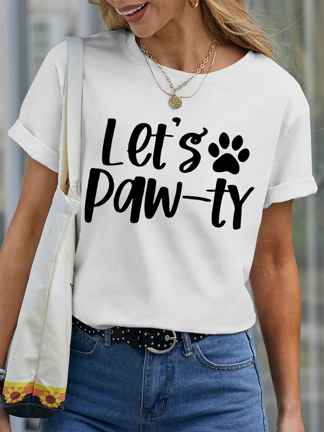 Women’s Let's Paw-ty Shirt Dog Cotton Funny Crew Neck Casual T-Shirt