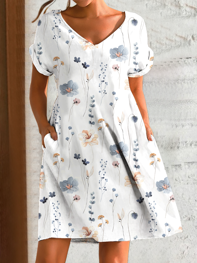 Women's Casual Floral Cotton-Blend Loose Dress