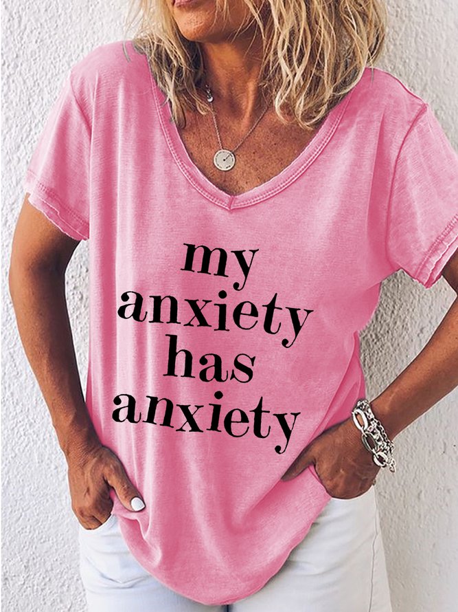 Women's Funny Graphic Anxiety V Neck Casual T-Shirt