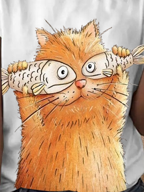 Cat Simple Crew Neck Loose T-Shirt