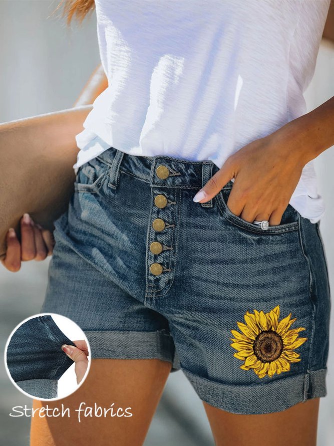 Women's Sunflower Stretch Jeans Stretchy Folded Hem Hot Short Jeans