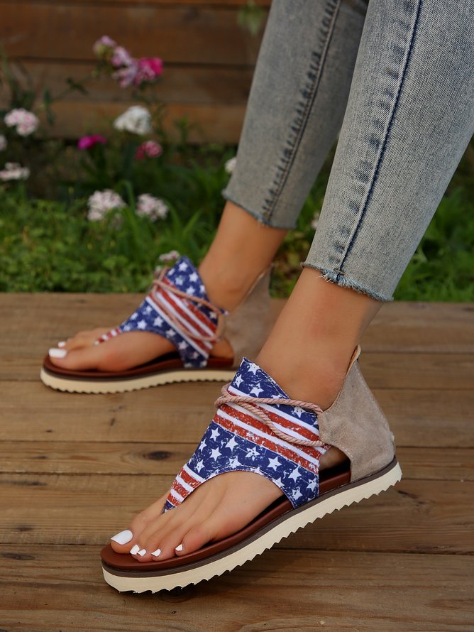 Women's America Flag Print Thong Sandals