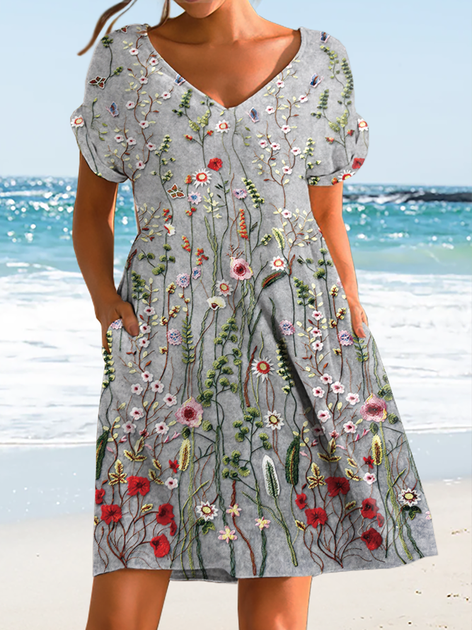 Women's Floral Casual Cotton-Blend Dress