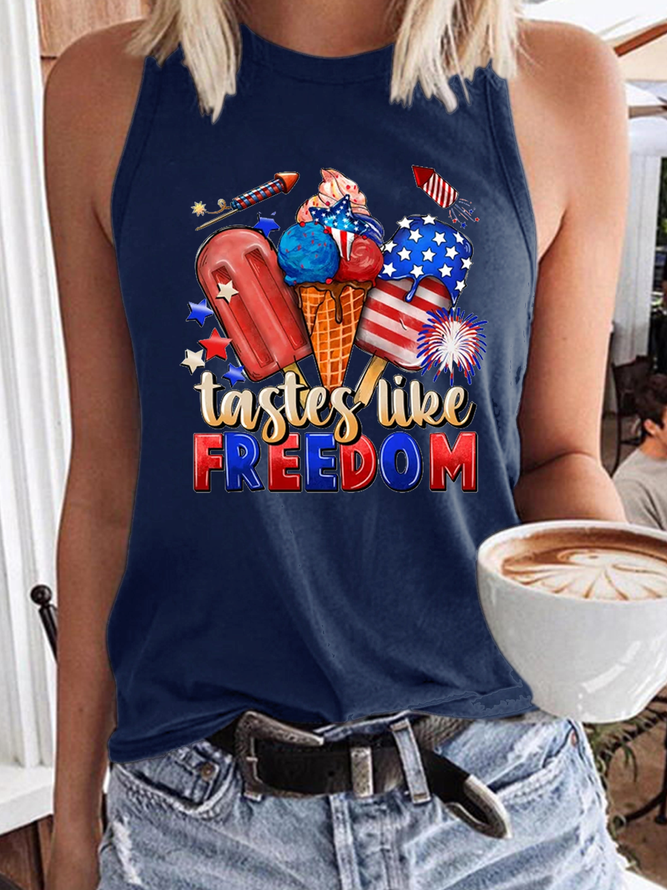 Women’s 4th of July American Flag Tastes Like Freedom Crew Neck Tank Top