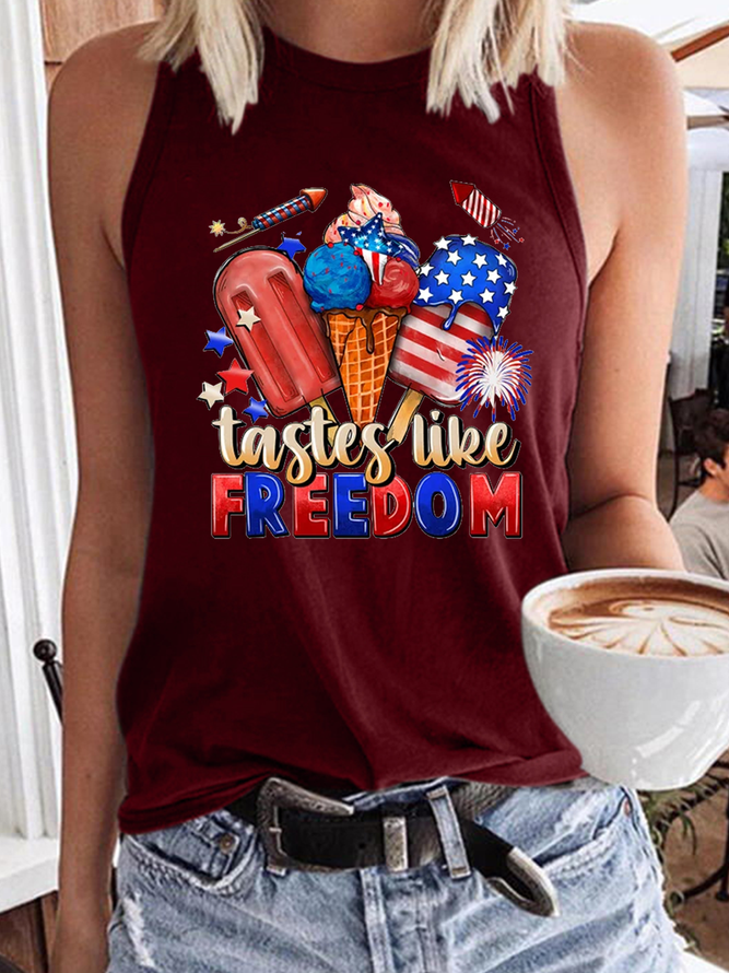 Women’s 4th of July American Flag Tastes Like Freedom Crew Neck Tank Top