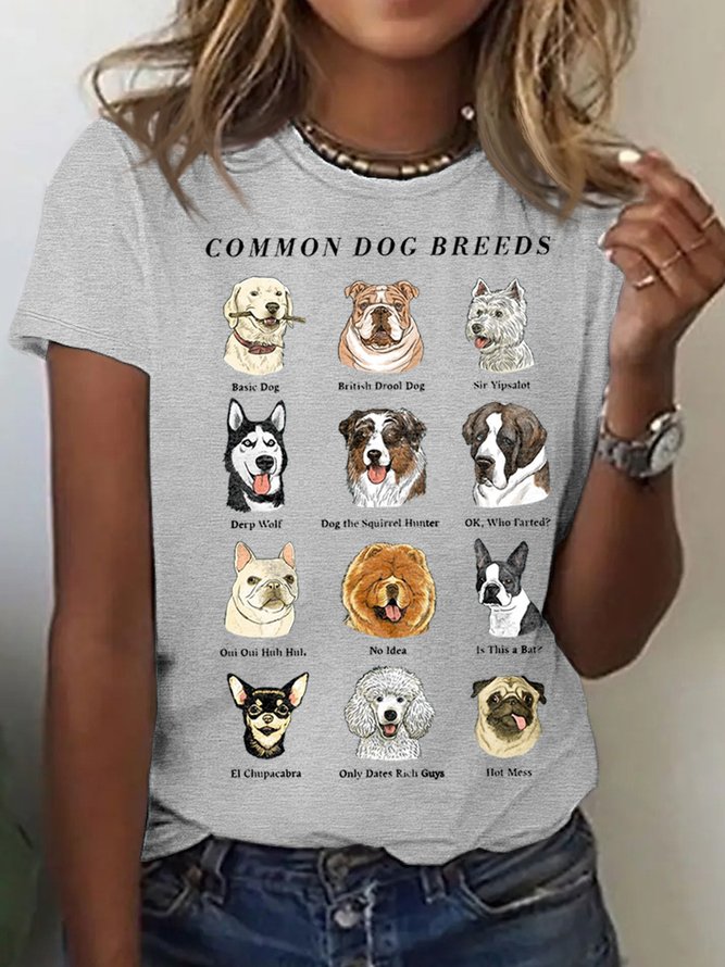 Women Casual Cotton COMMON DOG BREEDS T-Shirt