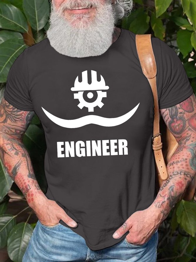Men's Funny Mustache Engineer  Graphic Printing Cotton Crew Neck Casual Text Letters T-Shirt