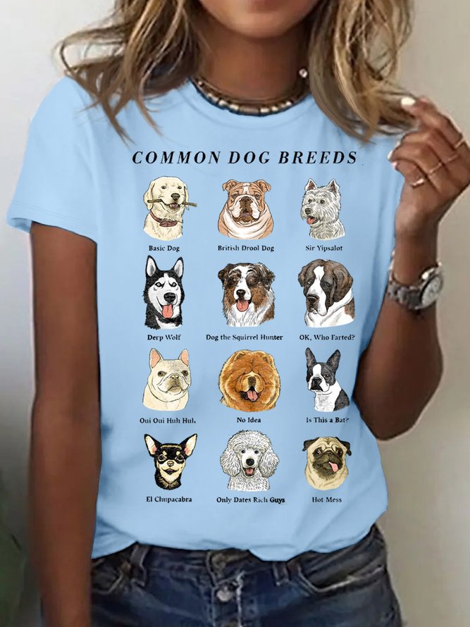 Women Casual Cotton COMMON DOG BREEDS T-Shirt