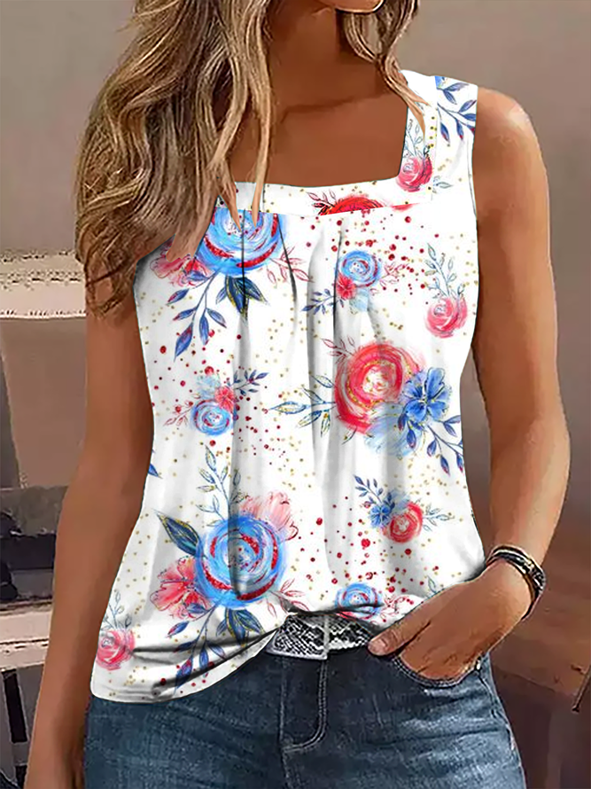 Women's Casual Floral Independence Day  Tank Top