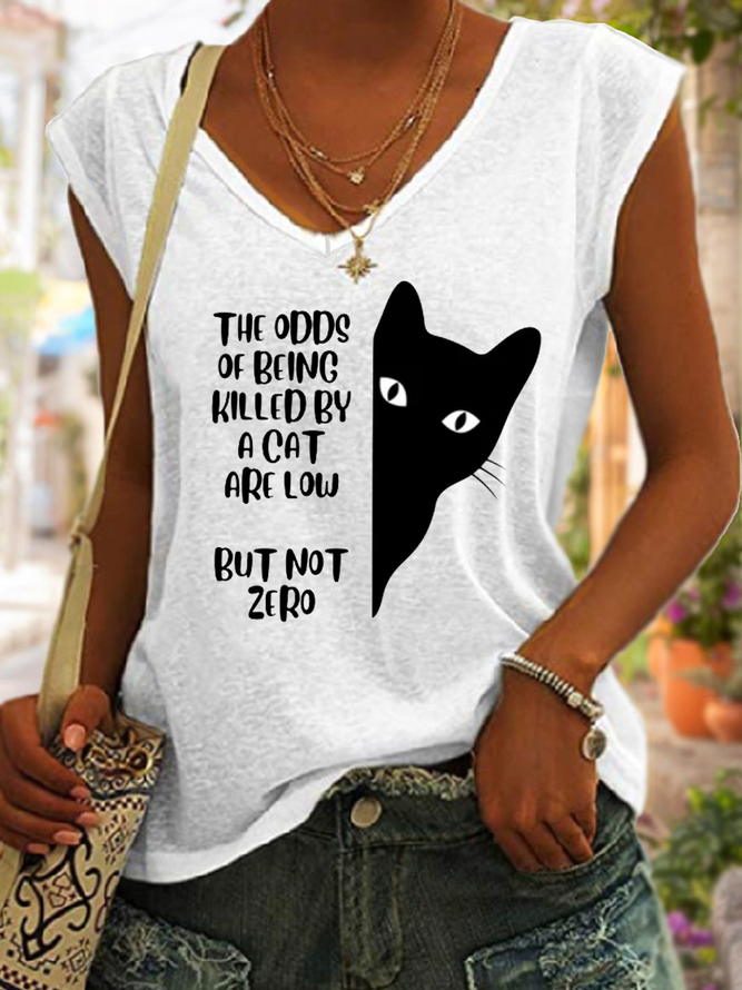 Women's Funny Word The Odds Of Being Killed By A Cat Sassy Sarcastic Regular Fit Tank Top