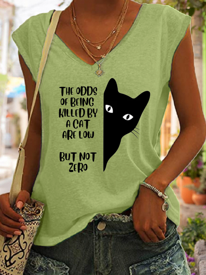 Women's Funny Word The Odds Of Being Killed By A Cat Sassy Sarcastic Regular Fit Tank Top
