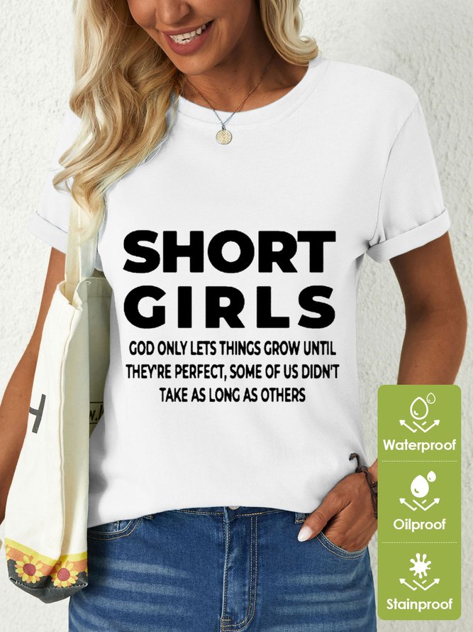 Women's Short Girls Funny Text Letters Waterproof Oilproof And Stainproof Fabric T-Shirt