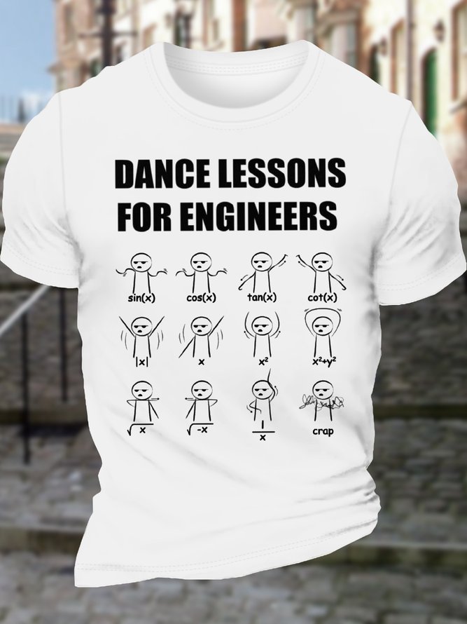 Men's Funny Dance Lessons For Engineers Graphic Printing Loose Cotton Casual Text Letters T-Shirt