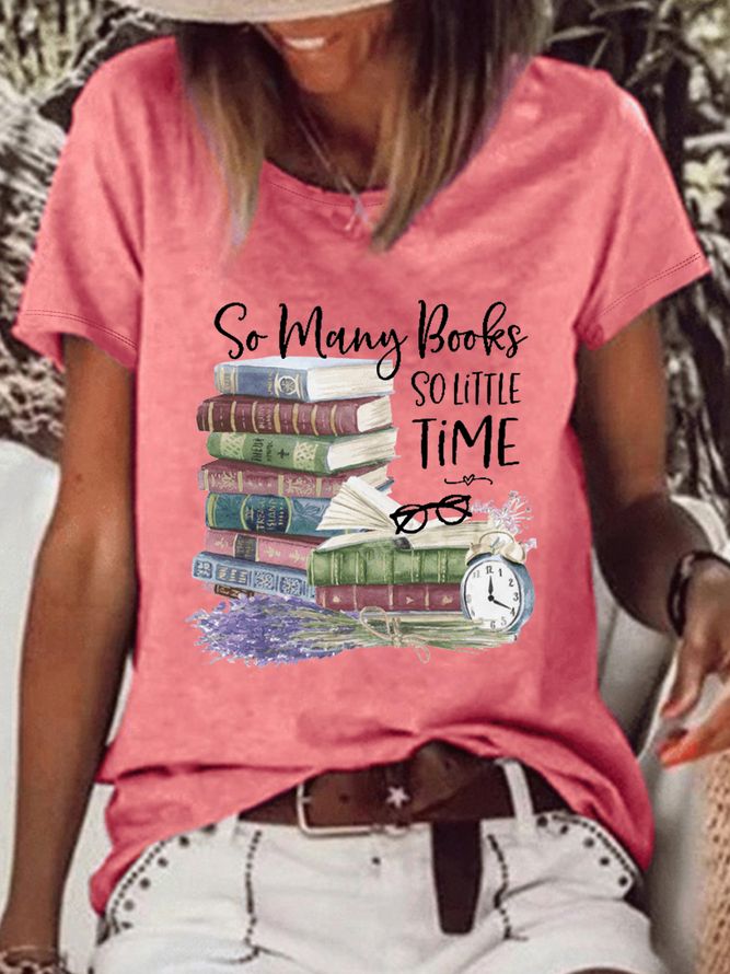 Women's So Many Books SO Little Time Cotton-Blend Cat Casual T-Shirt