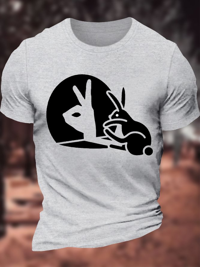 Men's Funny Rabbit Ok Graphic Printing Crew Neck Cotton Loose Casual T-Shirt