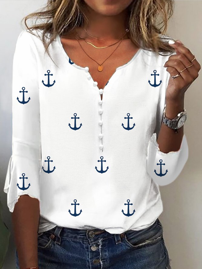 Casual Anchor Notched Shirt