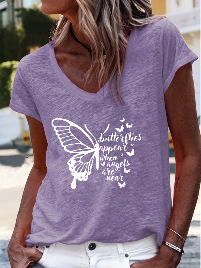 Women's Butterflies Appear V Neck Casual T-Shirt