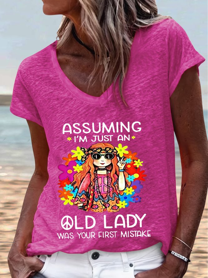 Women's Funny Hippie Old Lady Casual T-Shirt