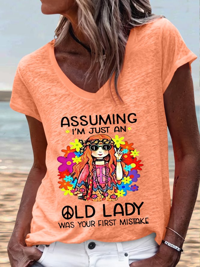 Women's Funny Hippie Old Lady Casual T-Shirt