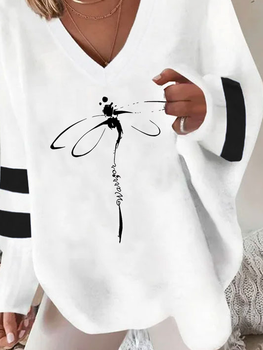 Casual V Neck Dragonfly Sweatshirt
