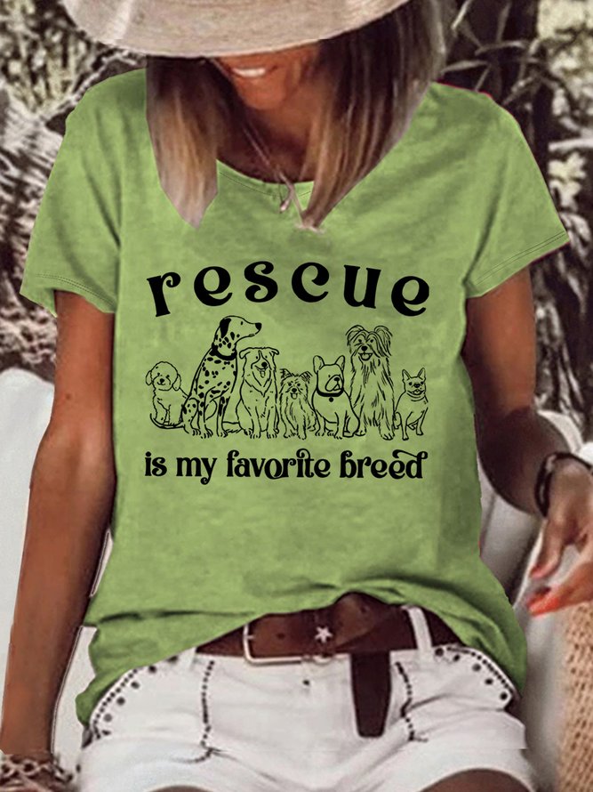Women's Casual Crew Neck Rescue Is My Favorite Breed Letters T-Shirt
