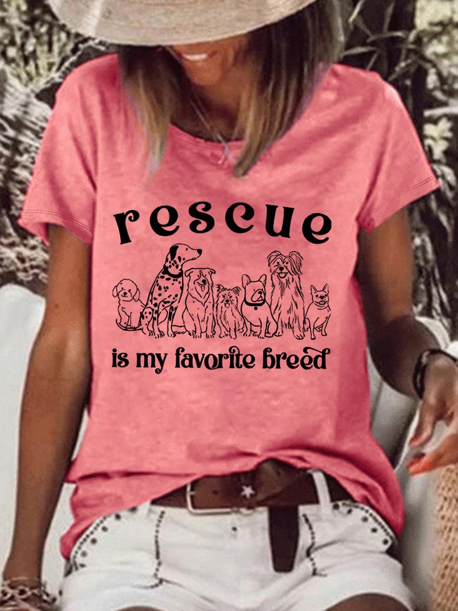Women's Casual Crew Neck Rescue Is My Favorite Breed Letters T-Shirt