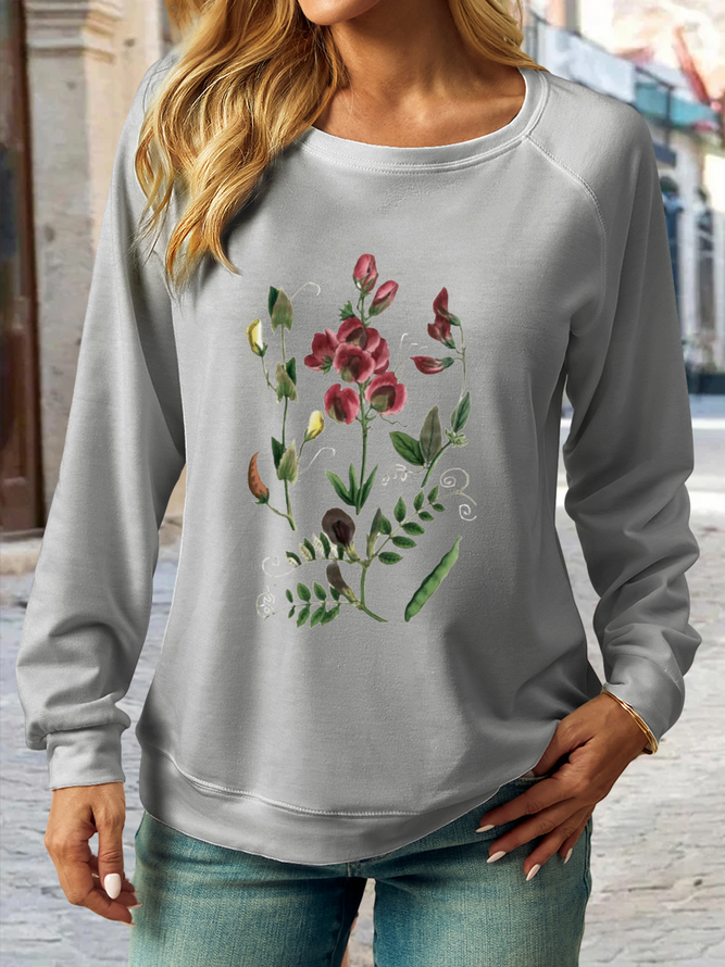Women's  Floral Crew Neck Regular Fit Casual Sweatshirt