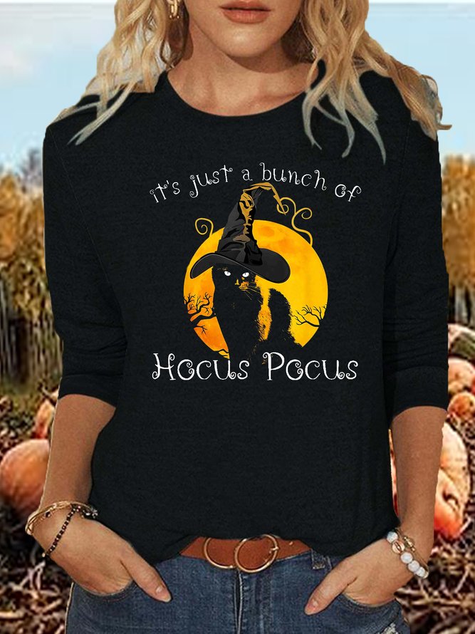 Women's Black Cat Moon Halloween Funny Halloween Bunch Of Hocus Pocus Casual Shirt