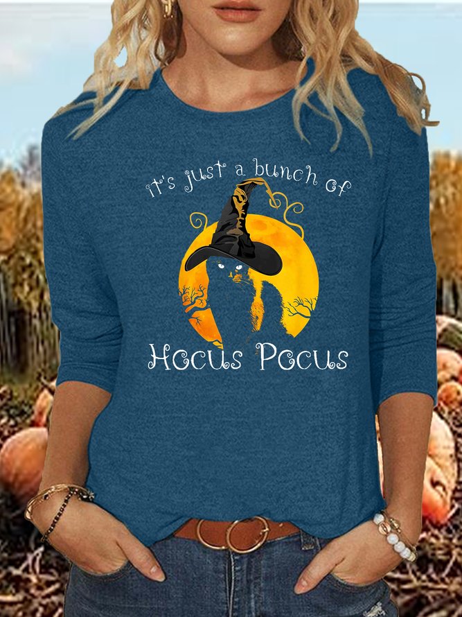 Women's Black Cat Moon Halloween Funny Halloween Bunch Of Hocus Pocus Casual Shirt